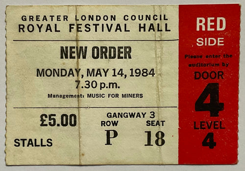 New Order Original Used Concert Ticket Royal Festival Hall London 1984