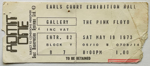 Pink Floyd Original Used Concert Ticket Earls Court London 19th May 1973