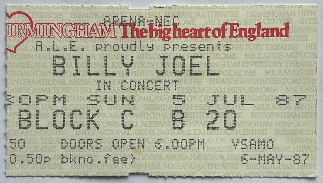 Billy Joel Original Used Concert Ticket NEC Arena Birmingham 5th Jul 1987