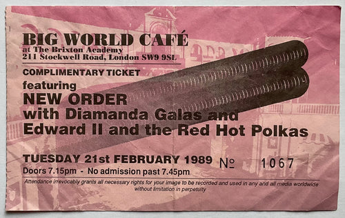 Joy Division New Order Original Unused Concert Ticket Brixton Academy London 21st Feb 1989