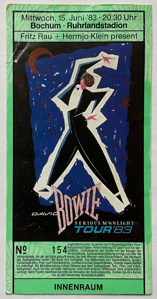 David Bowie Original Used Concert Ticket Ruhrlandstadion Bochum 15th Jun 1983