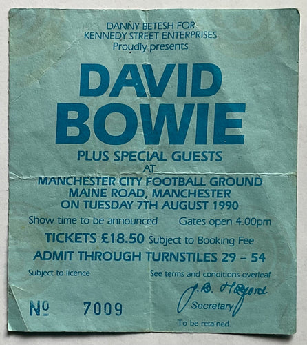 David Bowie Original Used Concert Ticket Manchester City Football Ground 7th Aug 1990