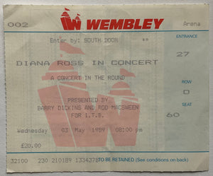 Diana Ross Original Used Concert Ticket Wembley Arena London 3rd May 1989