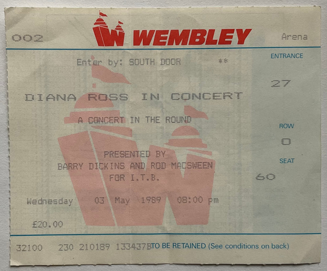 Diana Ross Original Used Concert Ticket Wembley Arena London 3rd May 1989
