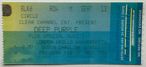 Deep Purple Original Used Concert Ticket Apollo Hammersmith London 22nd Feb 2002