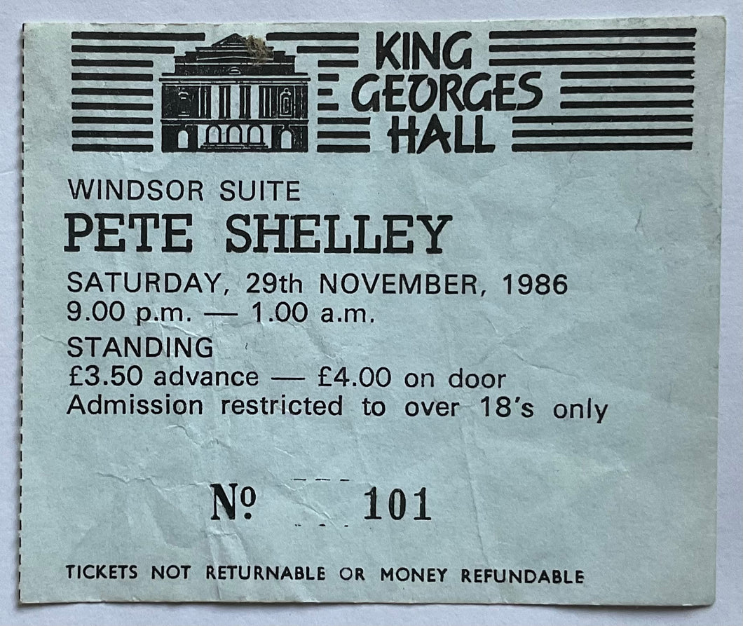 Pete Shelley Original Used Concert Ticket King Georges Hall Blackburn 29th Nov 1986