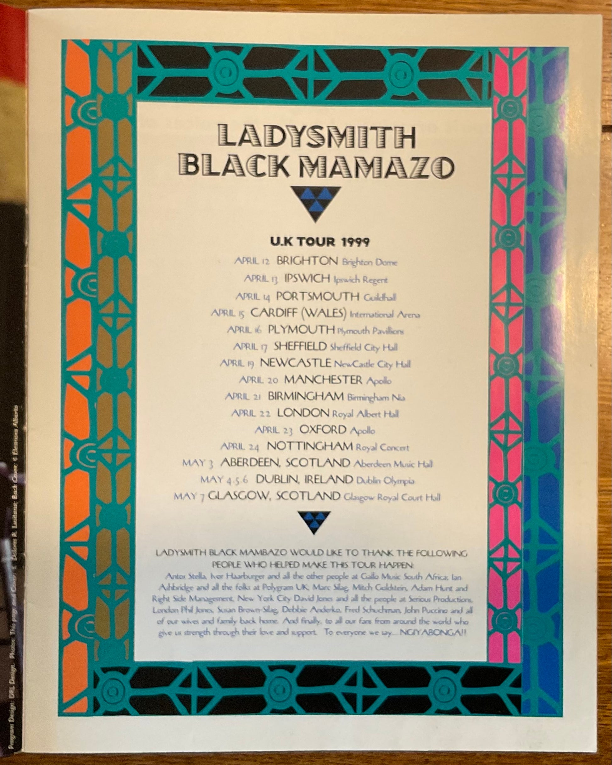 Ladysmith Black Mambazo Original Concert Programme U.K. Tour 1999