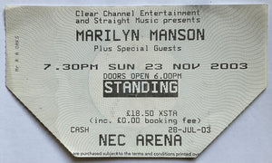 Marilyn Manson Original Used Concert Ticket NEC Arena Birmingham 23rd Nov 2003