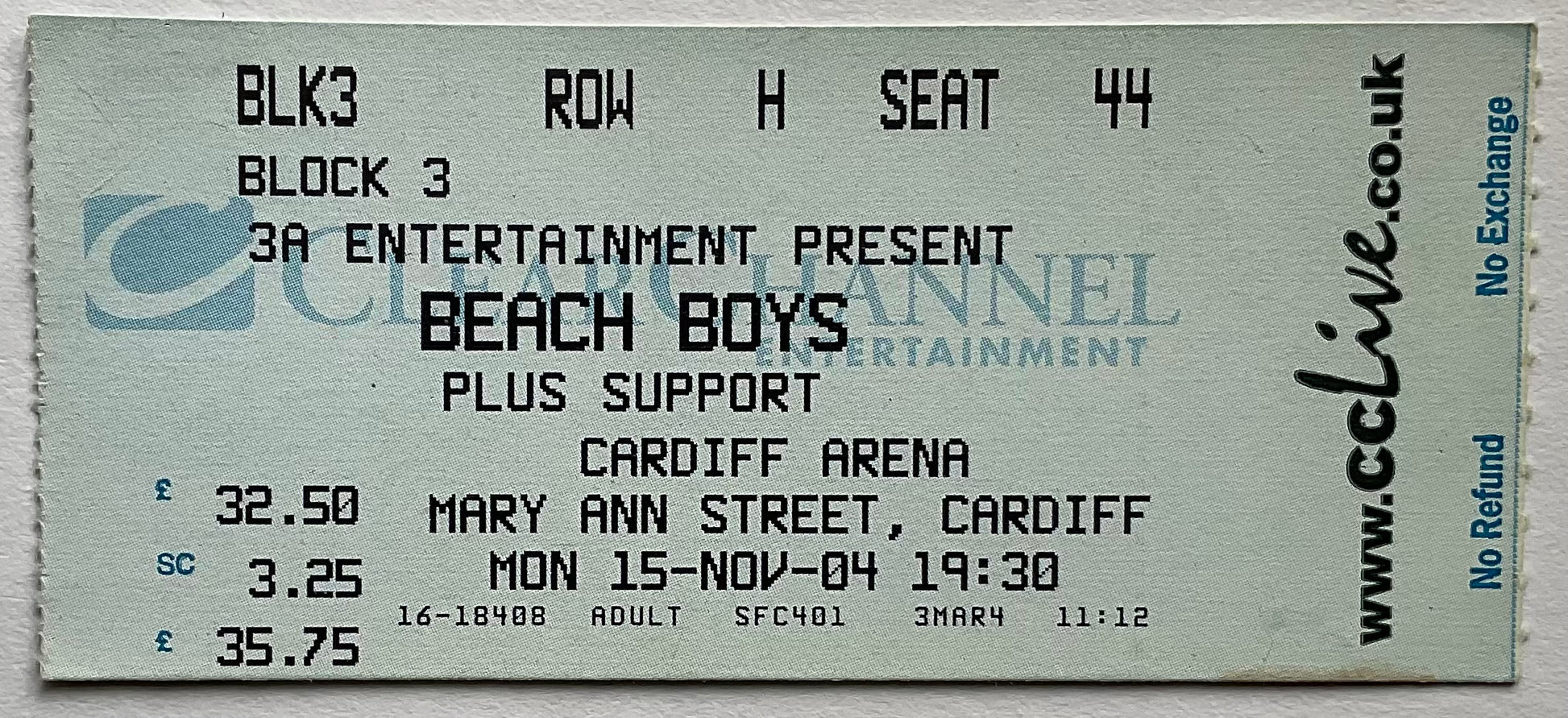 Beach Boys Original Used Concert Cardiff Arena 15th Nov 2004