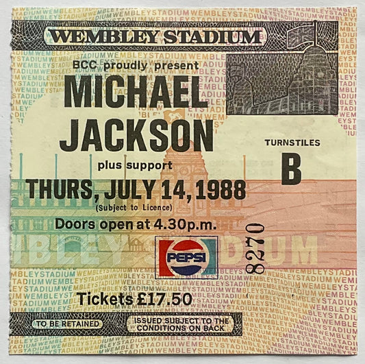 Michael Jackson Original Used Concert Ticket Wembley Stadium London 14th July 1988