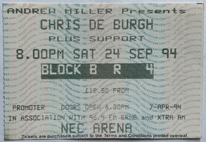 Chris De Burgh Original Used Concert Ticket NEC Arena Birmingham 24th Sep 1994
