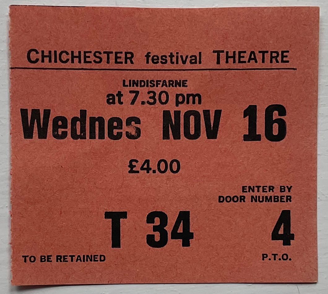 Lindisfarne Original Used Ticket Chichester Festival Theatre 16th Nov 1983