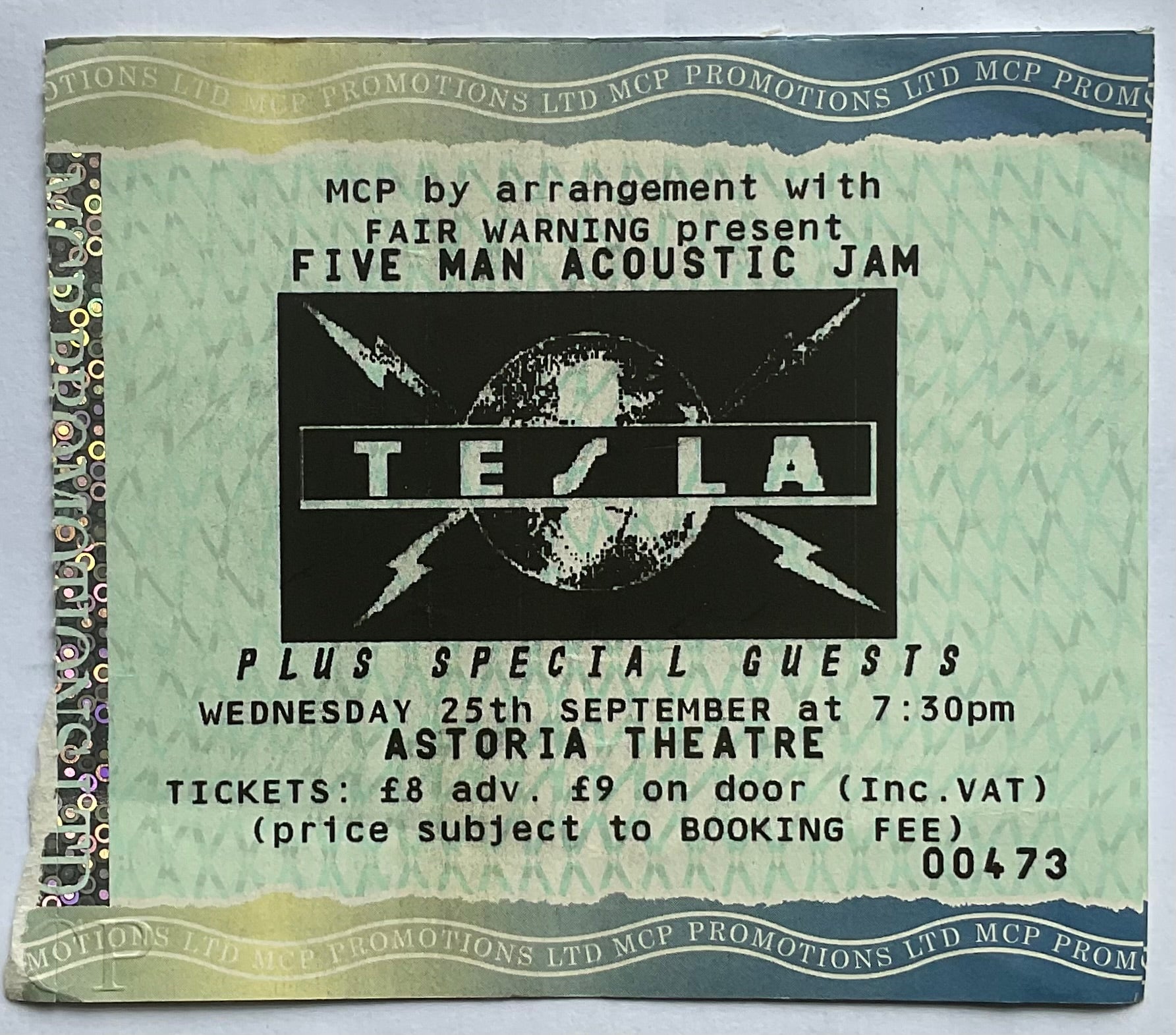 Tesla Original Used Concert Ticket Astoria Theatre London 25th Sep 1991