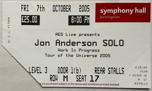 Yes Jon Anderson Original Used Concert Ticket Symphony Hall Birmingham 7th Oct 2005