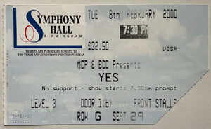 Yes Original Used Concert Ticket Symphony Hall Birmingham 8th Feb 2000