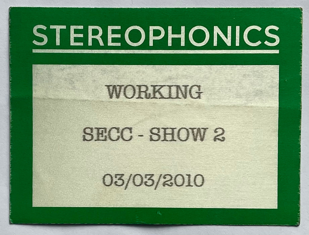 Stereophonics Original Unused Concert Backstage Pass Ticket SECC Glasgow 3rd Mar 2010