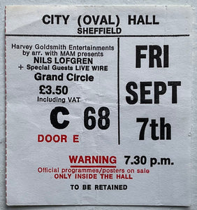 Nils Lofgren Original Used Concert Ticket City Hall Sheffield 7th Sep 1979