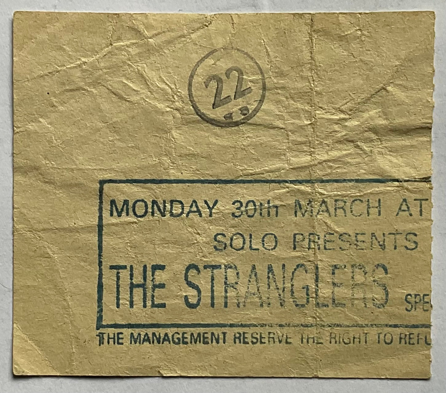 Stranglers Original Used Concert Ticket Hammersmith Odeon London 30th March 1987