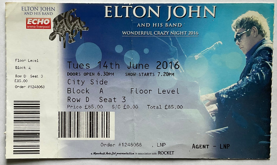 Elton John Original Unused Concert Ticket Echo Arena Liverpool 14th Jun 2016