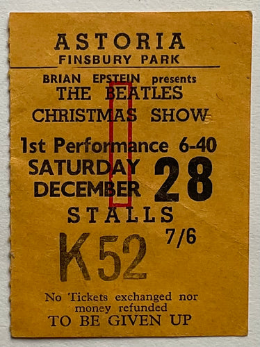 Beatles Original Used Concert Ticket Astoria London 28th Dec 1963