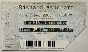 Richard Ashcroft Original Used Concert Ticket NIA Birmingham 3rd Dec 2006
