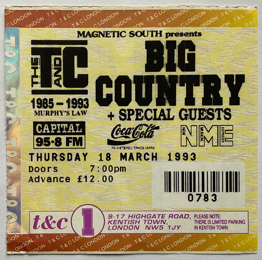 Big Country Original Used Concert Ticket Town & Country Club London 18th Mar 1993
