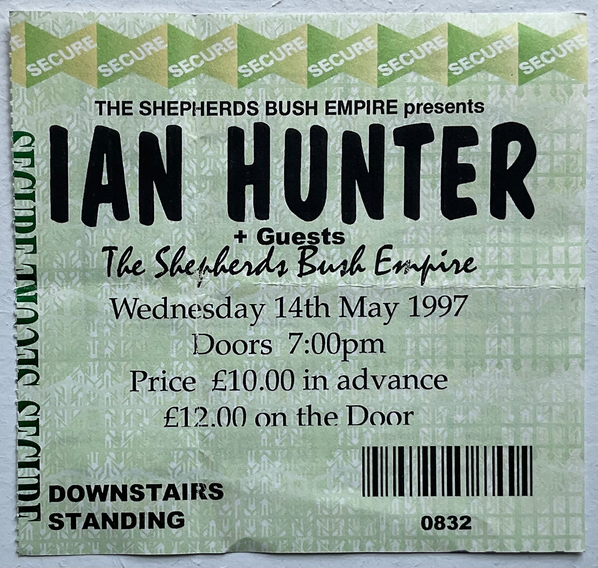 Ian Hunter Original Used Concert Ticket Shepherds Bush Empire London 14th May 1997