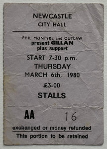 Ian Gillan Original Used Concert Ticket City Hall Newcastle 6th Mar 1980