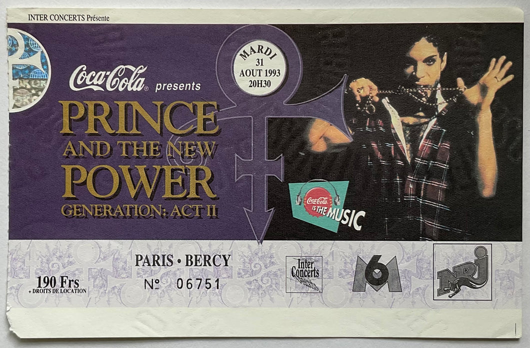 Prince Original Used Concert Ticket Palais Omnisports de Paris Bercy 31st Aug 1993