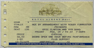 Eric Clapton Original Used Concert Ticket Royal Albert Hall London 25th Feb 1994