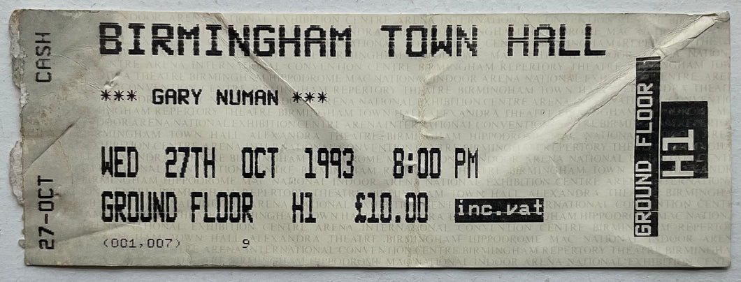 Gary Numan Original Used Concert Ticket Town Hall Birmingham 27th Oct 1993