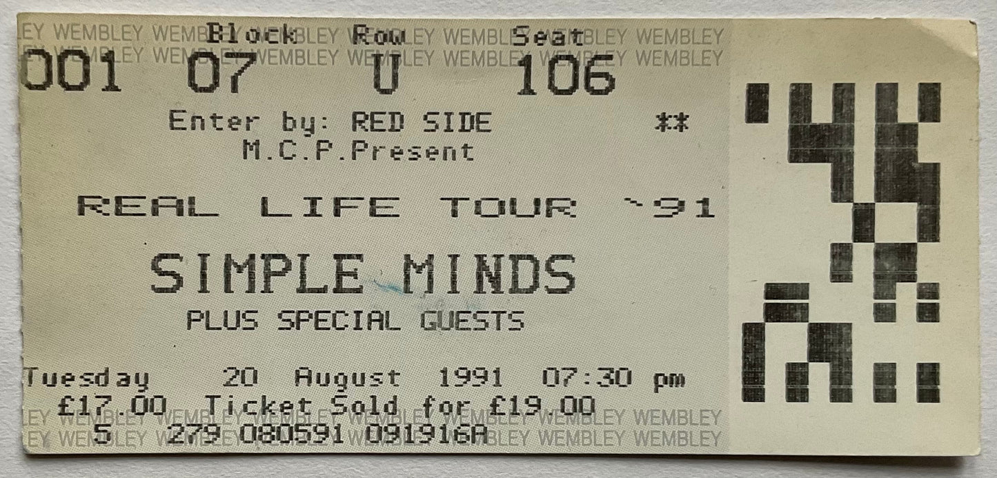 Simple Minds Original Used Concert Ticket Wembley Arena London 20th Aug 1991