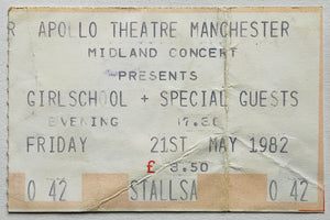 Girlschool Original Used Concert Ticket Apollo Theatre Manchester 21st May 1982