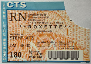 Roxette Original Used Concert Ticket Westfalenhalle Dortmund 15th Jul 1992