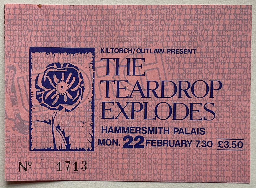 Teardrop Explodes Used Concert Ticket Hammersmith Palais London 22nd Feb 1982