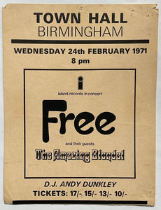 Free Paul Rodgers Original Concert Handbill Flyer Town Hall Birmingham 24th Feb 1971