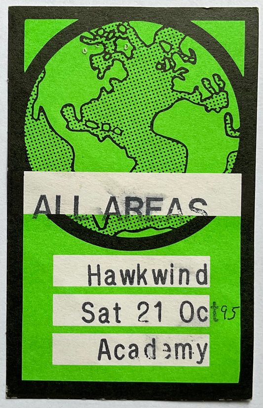 Hawkwind Unused Green Concert Backstage Pass Ticket Brixton Academy London 21st Oct 1995