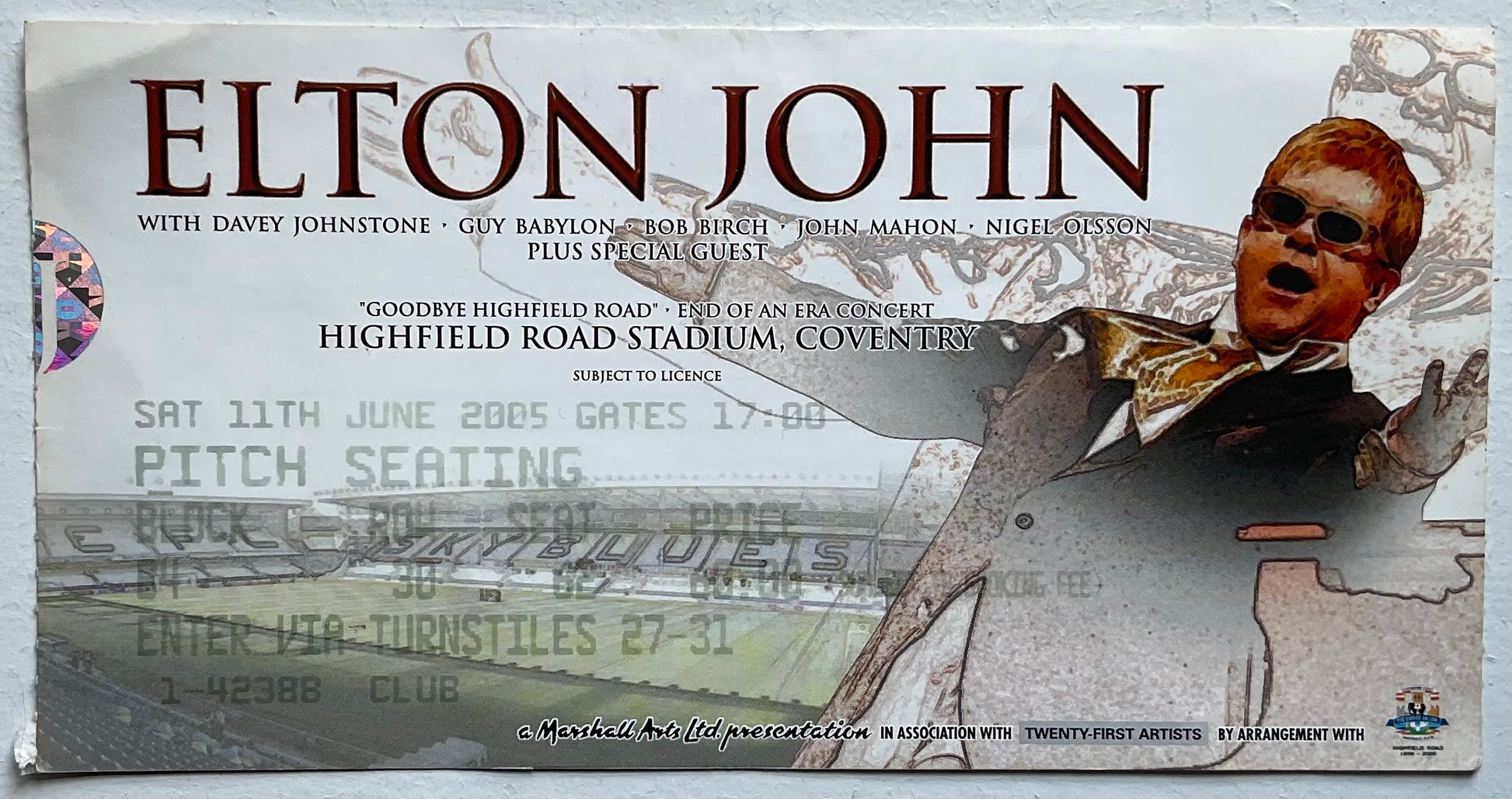 Elton John Original Used Concert Ticket Highfield Road Stadium Coventry 11th Jun 2005