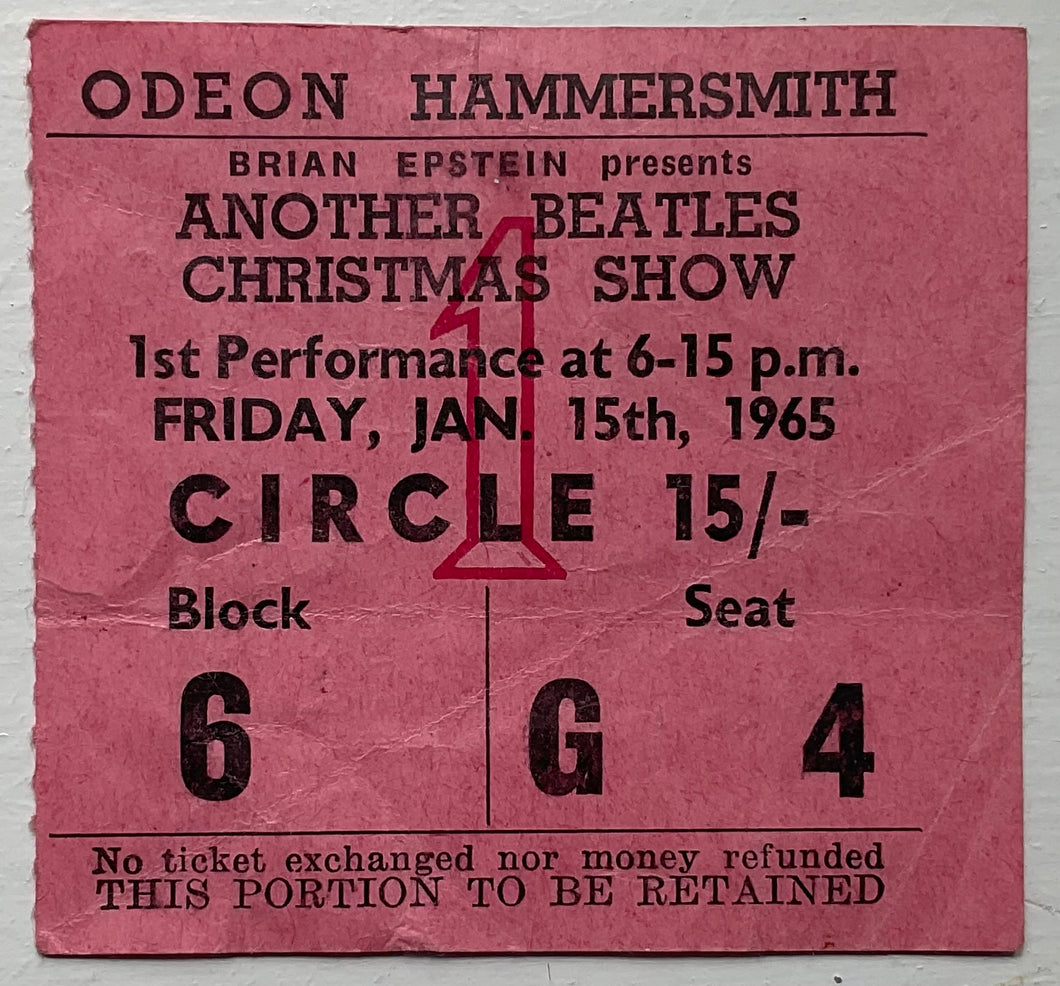 Beatles Original Used Concert Ticket Hammersmith London 15th Jan 1965