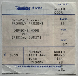Depeche Mode Original Used Concert Ticket Wembley Arena London 11th Jan 1988