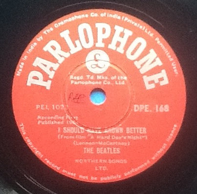 Beatles I Should Have Known Better - I'm Happy Just to Dance With You 2 Track NMint 10" 78rpm Vinyl Single India