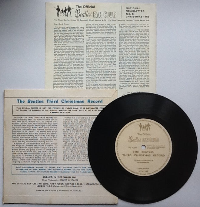 Beatles The Third Christmas Record 7” Fan Club Flexi Disc with Newsletter 1965