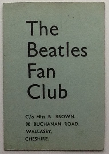Beatles Official Early Low Number Beatles Fan Club Membership Card 1962-63