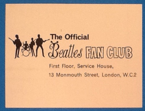 Beatles Promotional Fan Club Card with Monmouth Street London Address 1960s