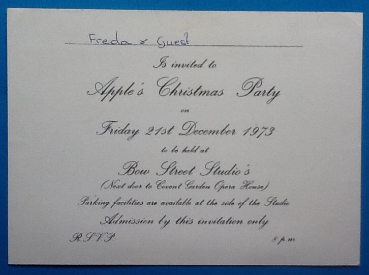 Beatles Apple Christmas Party Invitation Freda Kelly 1973