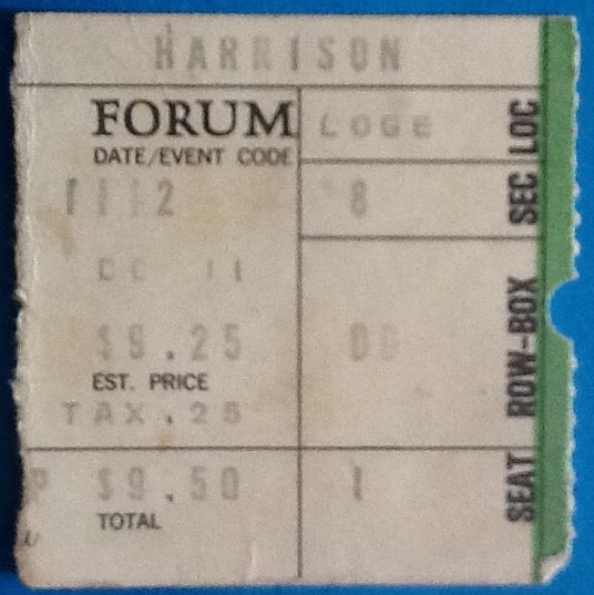 Beatles George Harrison Original Used Concert Ticket Forum Los Angeles 1974