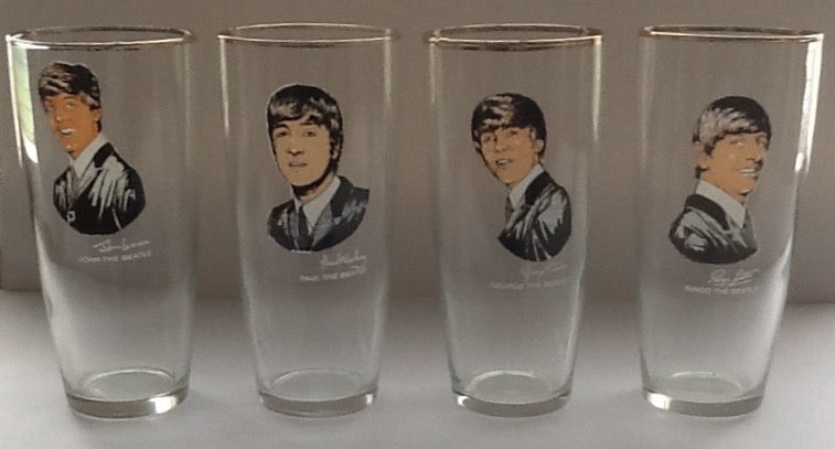 Beatles Original Set of Four Drinking Tumbler Glasses with Signatures Holland 1964