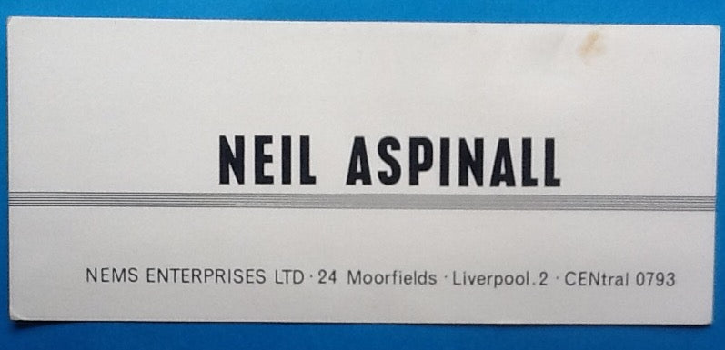 Beatles Neil Aspinall Original NEMS Business card 1963