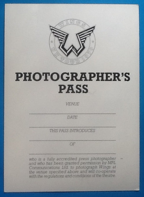 Beatles Paul McCartney Wings Original Unused Backstage Pass UK Tour 1979