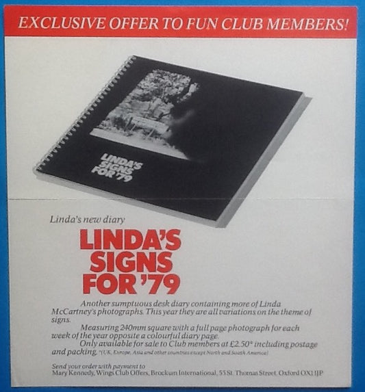 Beatles Paul Linda McCartney Desk Diary Handbill Flyer 1979